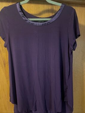 Joan Vass Short Sleeve Scoop Neck Top - Deep Purple L71